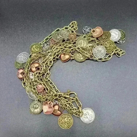 Rare Antique Gold,Silver Plated Coin Charm Multi Chain Necklace/Belt - Picture 11 of 11